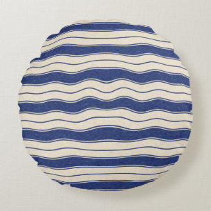Wavy Blue en White Stripes Rond Kussen