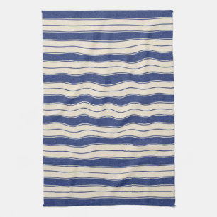Wavy Blue en White Stripes Theedoek