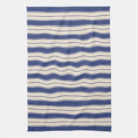 Wavy Blue en White Stripes Theedoek (Verticaal)