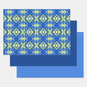 Wavy Blue en Yellow Kaleidoscope Inpakpapier Vel