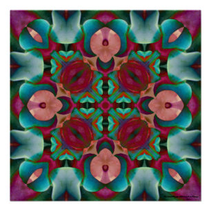 Wavy Blue Pink en Blue Green Kaleidoscope Perfect Poster
