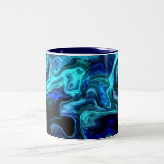 Wavy Blue Swirls Modern Art 555.55 Tweekleurige Koffiemok (Center)