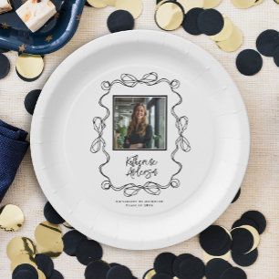 Wavy Border Black Bows Afstudeerfeest Papieren Bordje