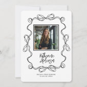 Wavy Border Bow Black Foto Afstuderen Kaart (Voorkant)