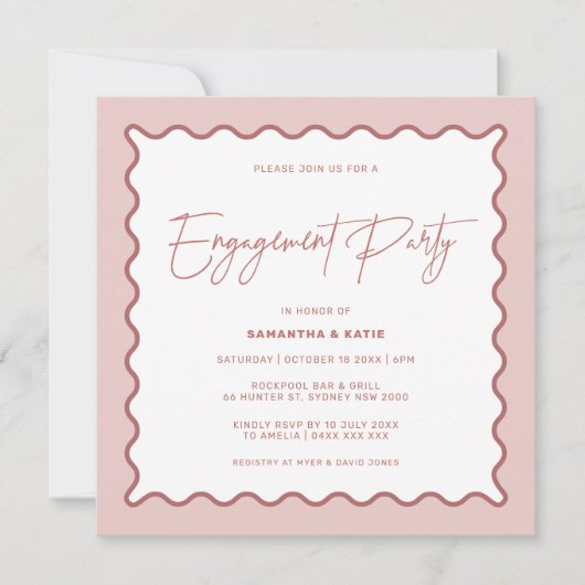 Wavy Border Mrs & Mrs Verloving Shower Uitnodiging (Voorkant)