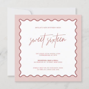 Wavy Border Sweet Zestiende verjaardag Uitnodiging