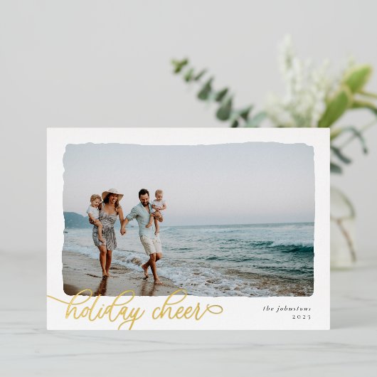 Wavy | Carte Foil Simple Horizontal Holiday Cheer (Debout devant)