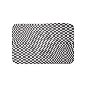 Wavy Checkered Black White Checkerboard Pattern Badmat