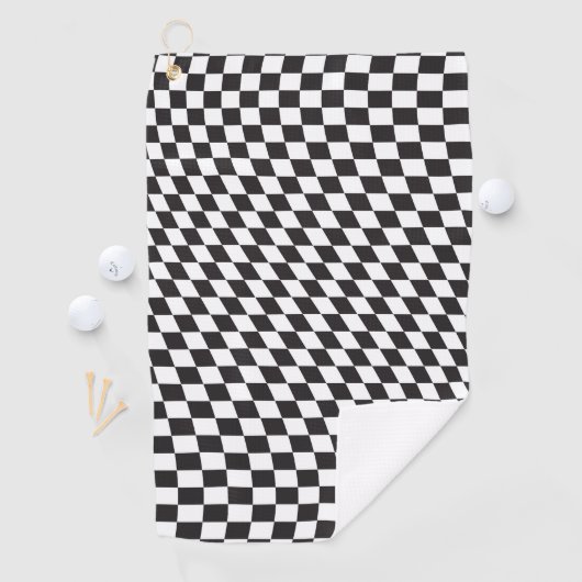 Wavy Checkered Black White Checkerboard Pattern Golfhanddoek (Insitu)