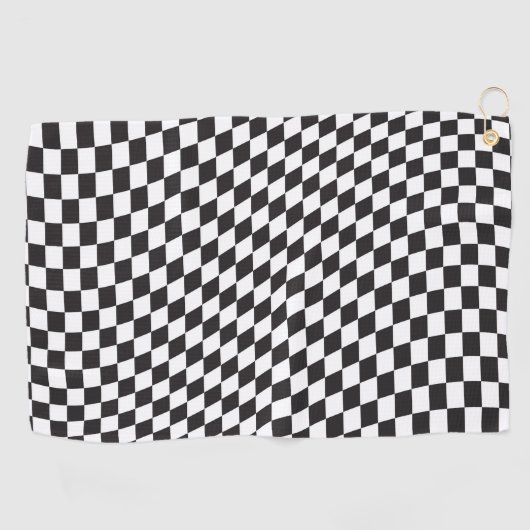 Wavy Checkered Black White Checkerboard Pattern Golfhanddoek (Horizontaal)