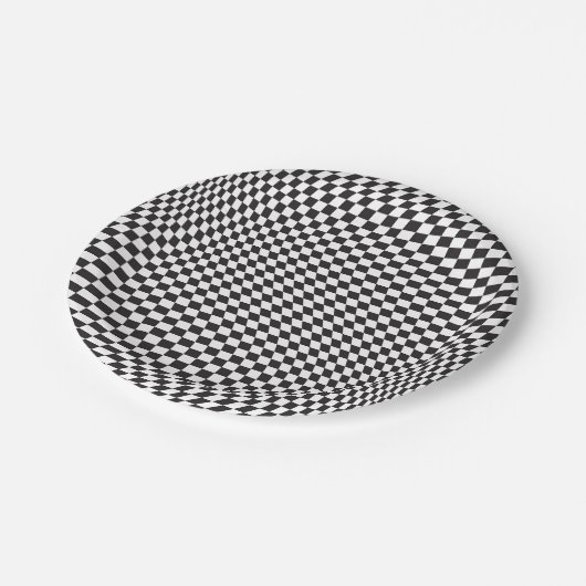 Wavy Checkered Black White Checkerboard Pattern Papieren Bordje (Gekanteld)