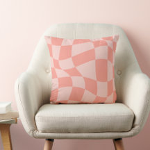 Wavy Coral Pink Checkered Bedroom Sierkussen