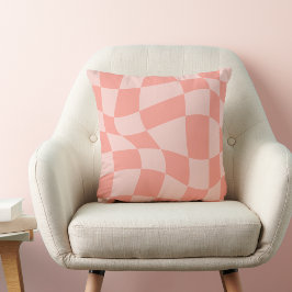 Wavy Coral Pink Checkered Bedroom Sierkussen