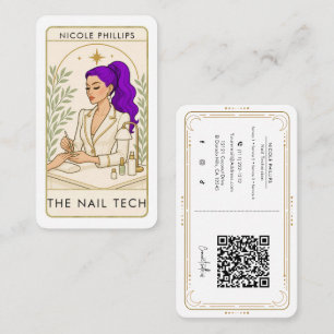 Wavy Cosmic Paarse Hair Nail Tech Social Media QR Visitekaartje