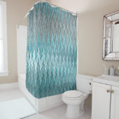 Wavy Curvy Turquoise Silver Gray Pattern Douchegordijn (In situ)