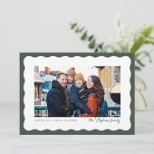Wavy edge lijst schattige groene kerstfoto feestdagenkaart (Staand voorkant)