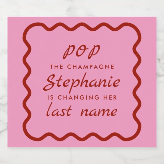 Wavy Edge Pink en Red Pop de Champagne Sparkling Wijnetiket (Enkel label)