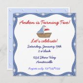 Wavy Edge Sailboat Invitation Kaart (Voorkant / Achterkant)