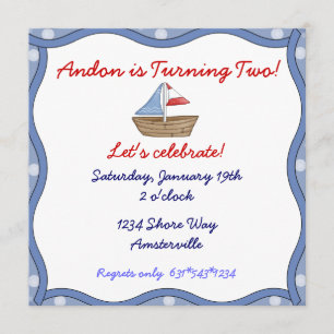 Wavy Edge Sailboat Invitation Kaart