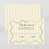 Wavy Frame Soft Yellow Striped Wedding  RSVP Kaartje (Voorkant / Achterkant)