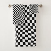 Wavy Gecontroleerd zwart wit checkboard Bad Handdoek (Insitu)