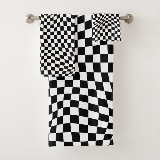Wavy Gecontroleerd zwart wit checkboard Bad Handdoek (Insitu)