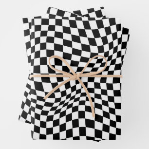 Wavy Gecontroleerd zwart wit checkboard Inpakpapier Vel