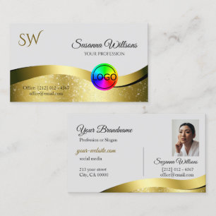 Wavy Gold Decor op lichtgrijs Logo Monogram Foto Visitekaartje
