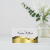 Wavy Gold Decor op lichtgrijs met Initialen Classy Visitekaartje (Staand voorkant)