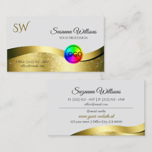 Wavy Gold Decor op lichtgrijs met Logo Monogram Visitekaartje