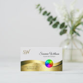 Wavy Gold Decor op lichtgrijs met Logo Monogram Visitekaartje (Staand voorkant)