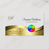 Wavy Gold Decor op lichtgrijs met Logo Monogram Visitekaartje (Voorkant)