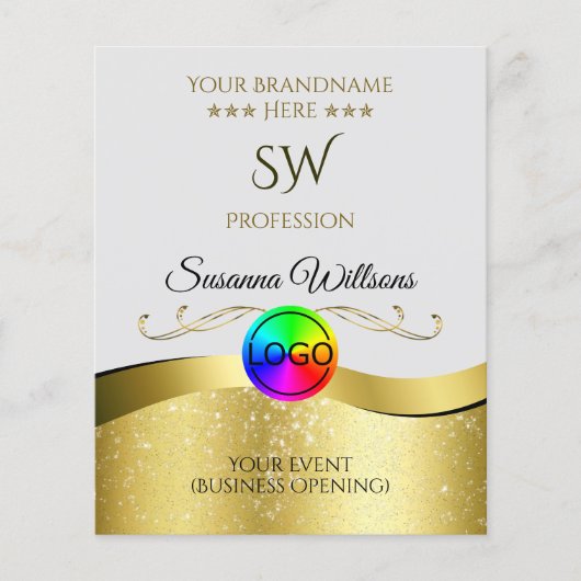 Wavy Gold Decor op lichtgrijze Logo Monogram Flyer (Voorkant)