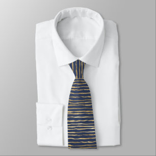 Wavy Gold Pattern op Navy Blue Stropdas