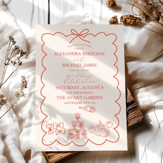 Wavy grillige Italiaanse Doodle bruiloft Kaart