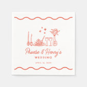 Wavy grillige Italiaanse Pasta Doodle bruiloft Servet (Voorkant)