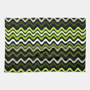 Wavy Groovy Stripes Donkergroen Theedoek