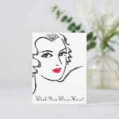 Wavy haar en rode lippen briefkaart (Staand voorkant)