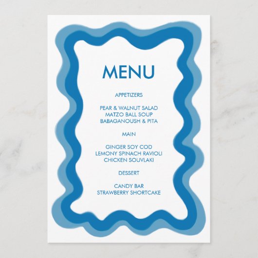 Wavy Lijst Modern Chic Blue Custom Bar Bat Mitzvah Menu (Voorkant)