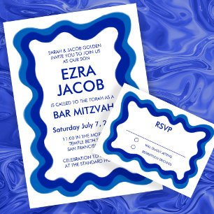 Wavy Lijst Modern Chic Custom Bar Bat Mitzvah RSVP Kaartje