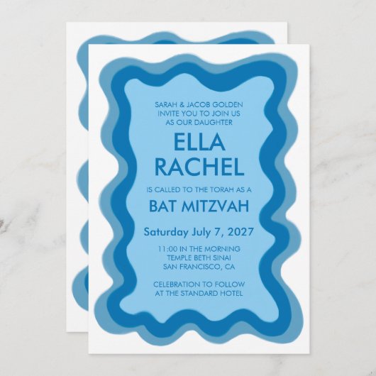 Wavy Lijst Modern Custom QR CODE Bar Bat Mitzvah Kaart (Voorkant / Achterkant)