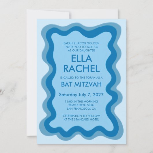 Wavy Lijst Modern Custom QR CODE Bar Bat Mitzvah Kaart (Voorkant)