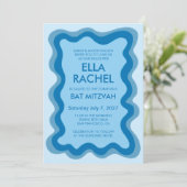 Wavy Lijst Modern Custom QR CODE Bar Bat Mitzvah Kaart (Staand voorkant)