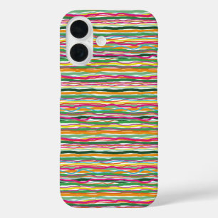 Wavy Lines Earth Tone Hippie All Over Print iPhone 16 Hoesje