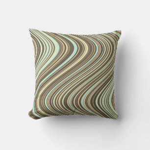 Wavy Lines in Light Brown/Beige/Turquoise Blue Kussen