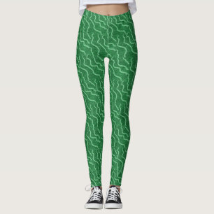 Wavy Lines Light Green op donkergroene, heldere, s Leggings