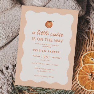 Wavy Little Cutie Tangerine Baby shower Invitation Kaart