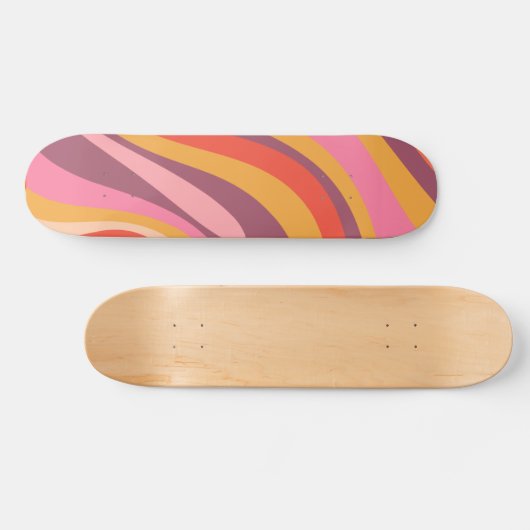 Wavy Loops Colorful Retro Abstract Patroon Skateboard (Horizontaal)