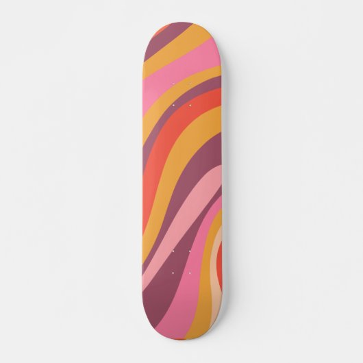 Wavy Loops Colorful Retro Abstract Patroon Skateboard (Voorkant)
