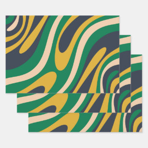 Wavy Loops Funky Retro Abstract Patroon Groen Inpakpapier Vel